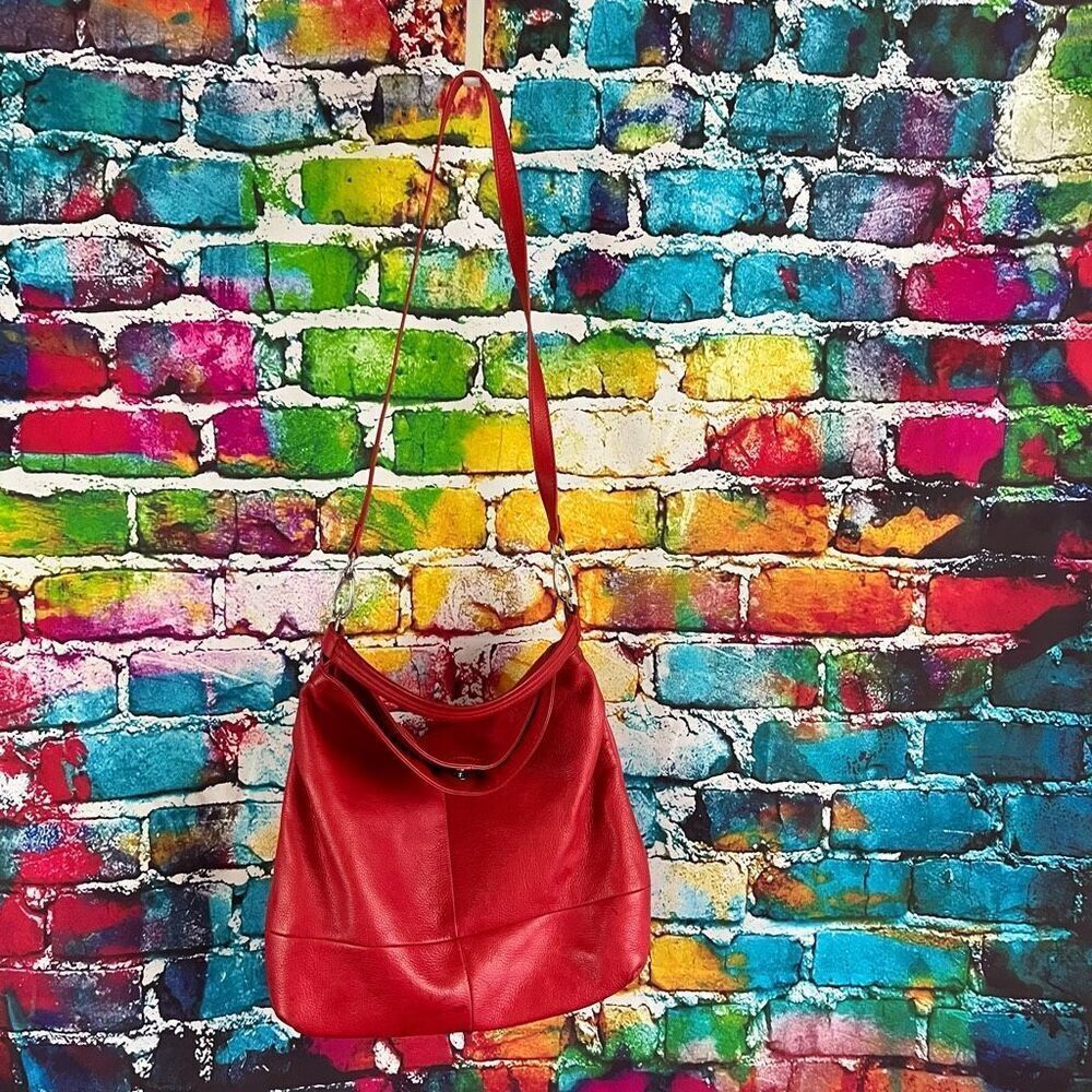 b. makowsky Red Leather Hobo Shoulder Bag